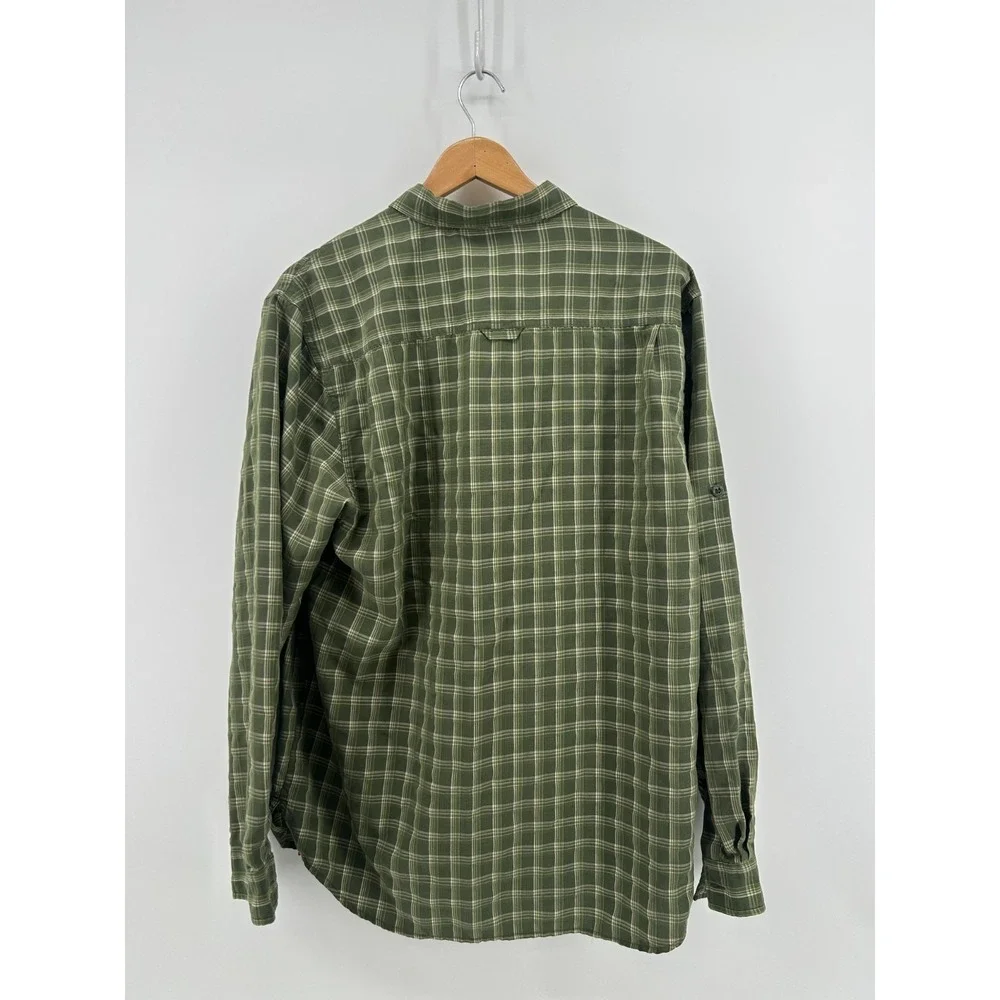 The North Face Button Down Shirt Mens Green Plaid Long Sleeve Collared Large